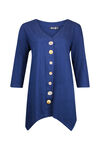 Wooden Button Front 3/4 Sleeve Top, Navy, original image number 0