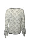 Peace and Floral Print Top with Bell Sleeves, White, original image number 1
