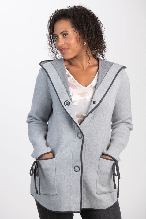 Soft Knit Contrast Trim Jacket , Grey, original