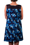 Sleeveless Floral Print Dress with Mesh Yolk, Blue, original image number 1