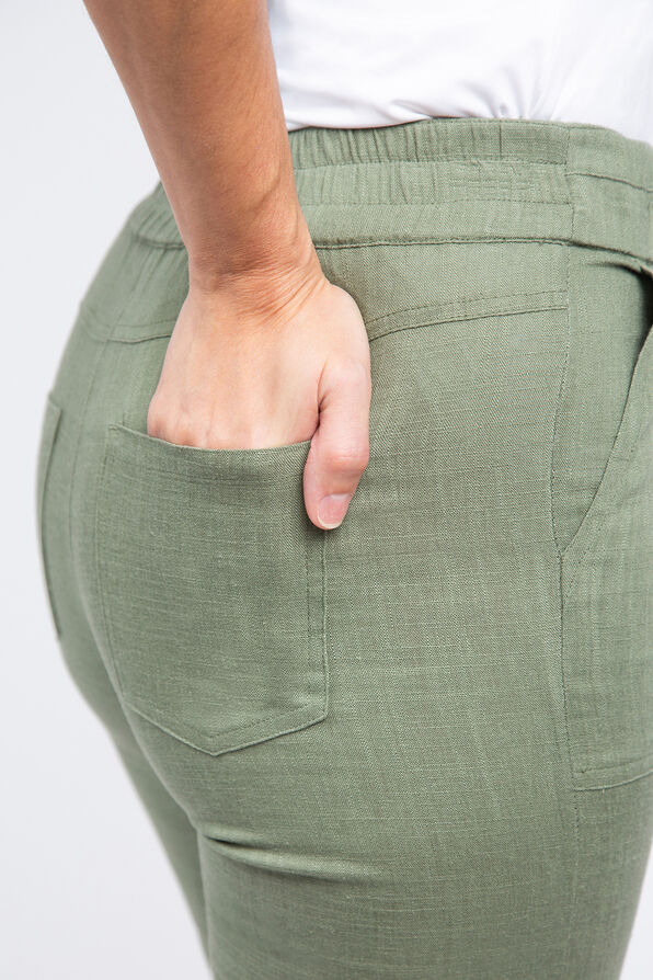 Linen Blend Drawstring Trousers, Olive, original image number 4