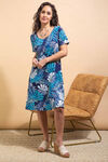 Short Sleeve Knee Length Dress, Blue, original image number 0