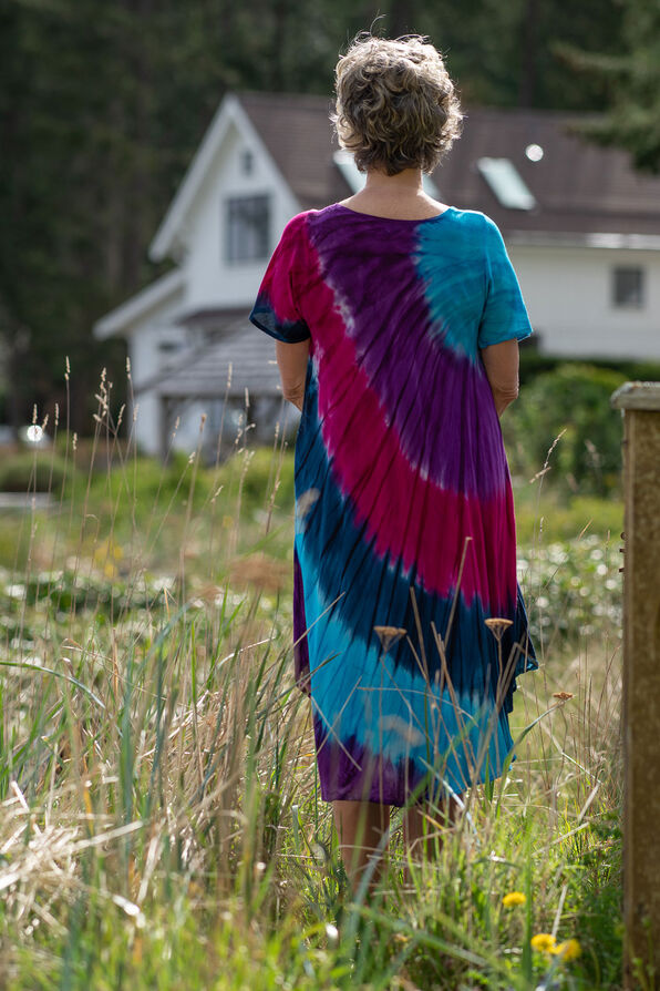 Short Sleeve Multi-Colour Tie Dye Swing Dress, Purple, original image number 1