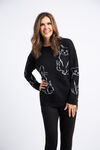 Long Sleeve Knit Sweater w/ Cats , Black, original image number 0