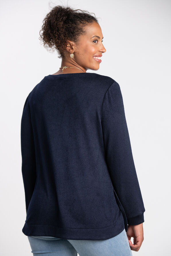 Long Sleeve Top w/ Buttons , Navy, original image number 2