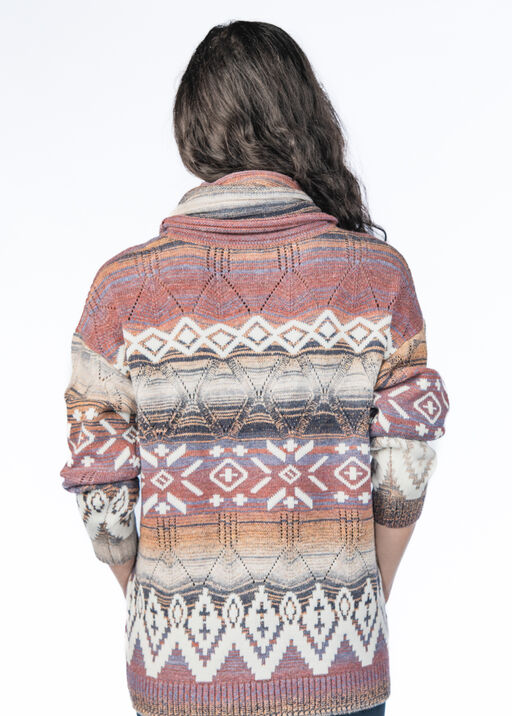 Colorful Cowl Turtleneck Tribal Printed Sweater, Multi, original