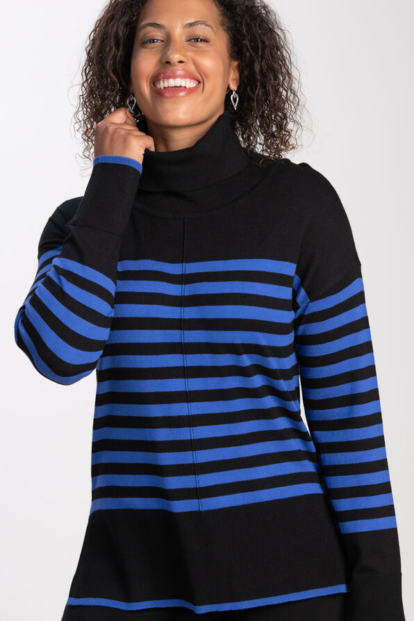 Long Sleeve Striped Cowl Neck Sweater , Blue, original image number 0