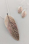 Metallic Leaves Necklace and Earrings Set, Silver, original image number 2