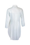 Button Front 3/4 Sleeve Top with Ruffle Neck and HiLo Hem, White, original image number 1