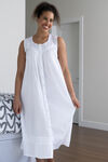 100% Cotton Sleeveless Button-Up Nightie, White, original image number 0