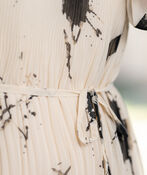 Long Sleeve Pleated Chiffon Dress, Cream, original image number 2