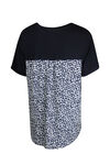 Rolled Cuff Short Sleeve T-Shirt with Floral Back, Navy, original image number 1