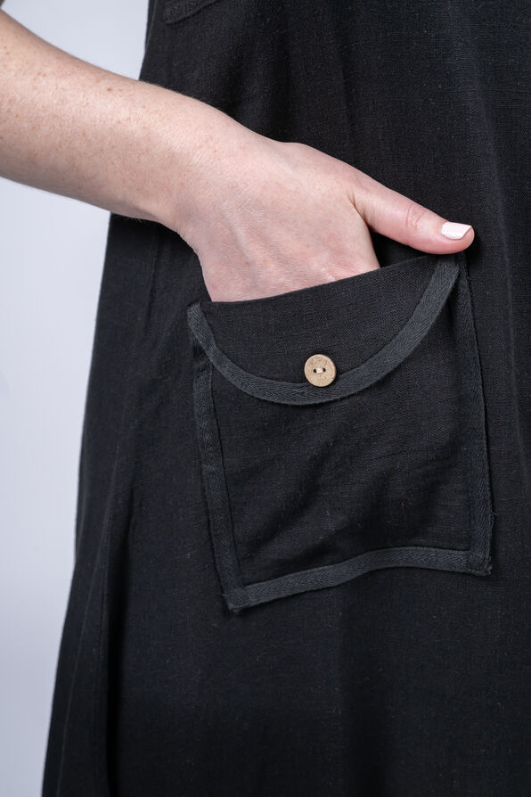 Sleeveless Linen Blend Midi Dress w/ Pockets, Black, original image number 3