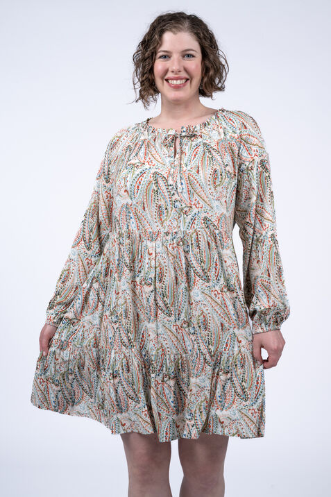 Long Sleeve Knee-Length Paisley Dress , Multi, original
