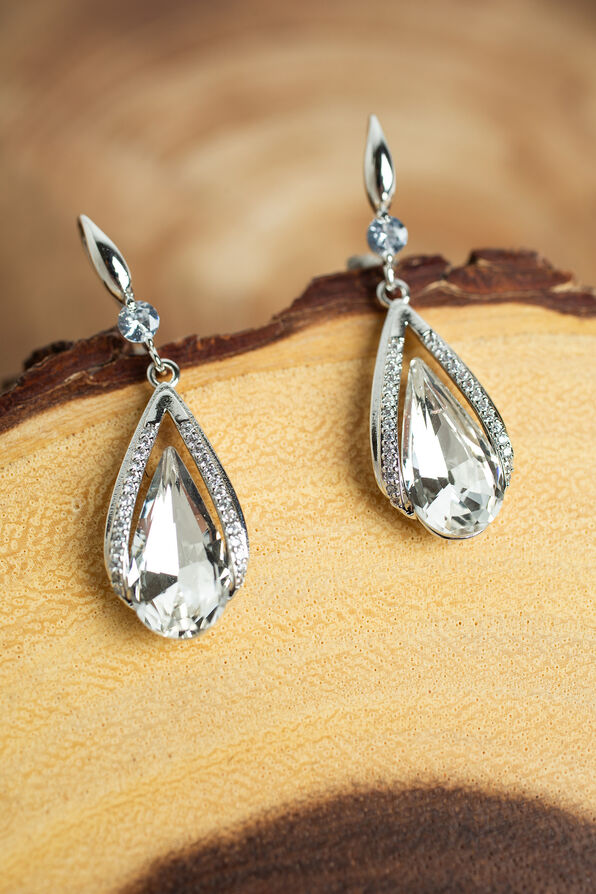 Drop Jewel Hook Earrings, Silver, original image number 0