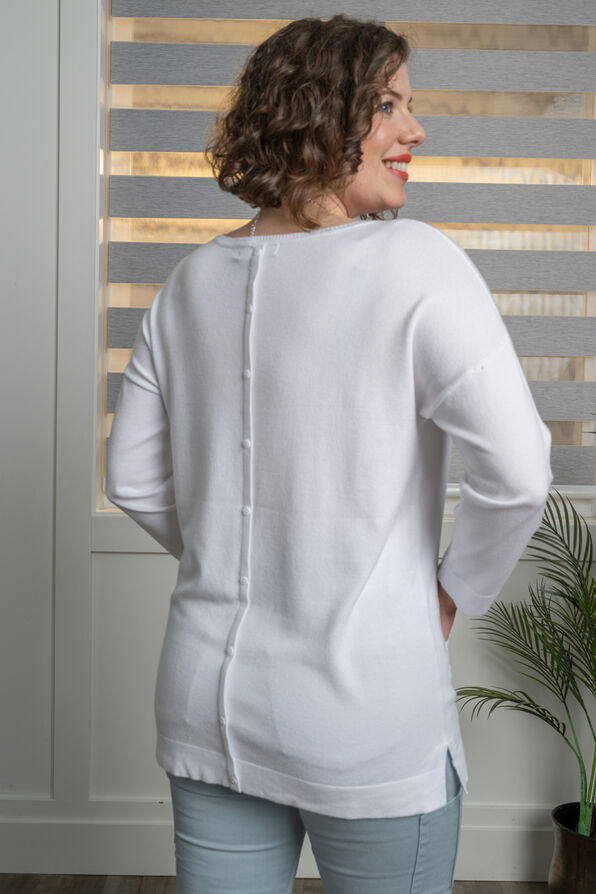 ¾ Sleeve Button Back Sweater, White, original image number 1