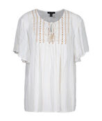 Flutter Sleeve Peasant Blouse With Tassels, White, original image number 0