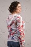 Long Sleeve Floral Knit w/ Mesh Hood & Trim, White, original image number 3