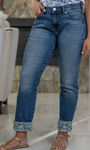 Carter Embroidered Cuff Girlfriend Jeans, Denim, original image number 0