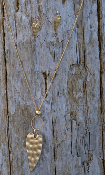 Hammered Heart Long Necklace Set , Gold, original