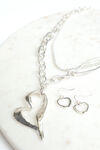Chain Link Heart Necklace Set, Silver, original image number 1