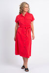 Cap Sleeve Midi Shirt Dress, Red, original image number 0