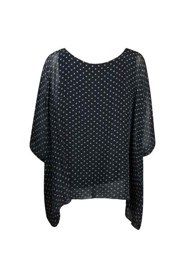 Silk Polka Dot Blouse with Short Sleeves, Black, original image number 1