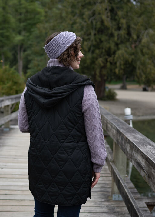 Quilted Diamond Fall-To-Winter Hooded Puffer Vest, Black, original