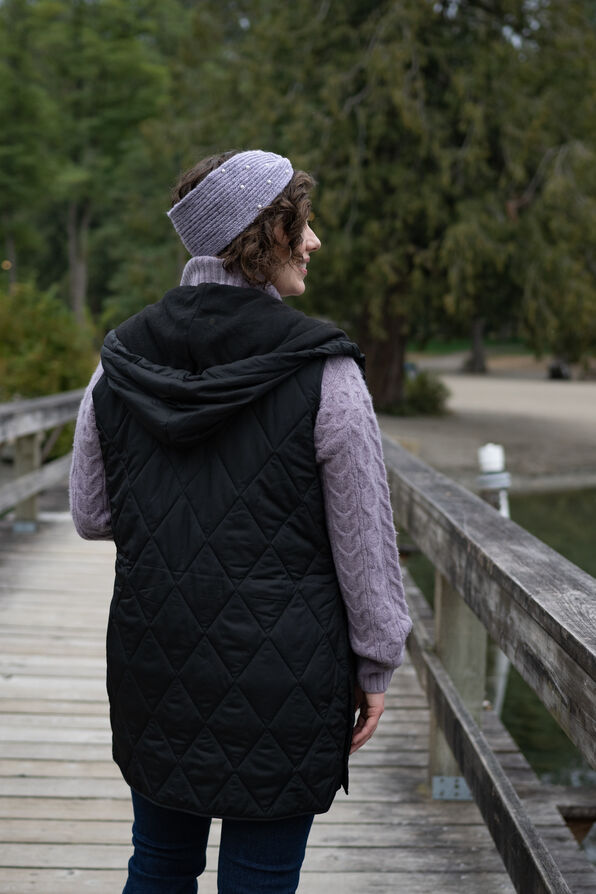 Quilted Diamond Fall-To-Winter Hooded Puffer Vest, Black, original image number 1