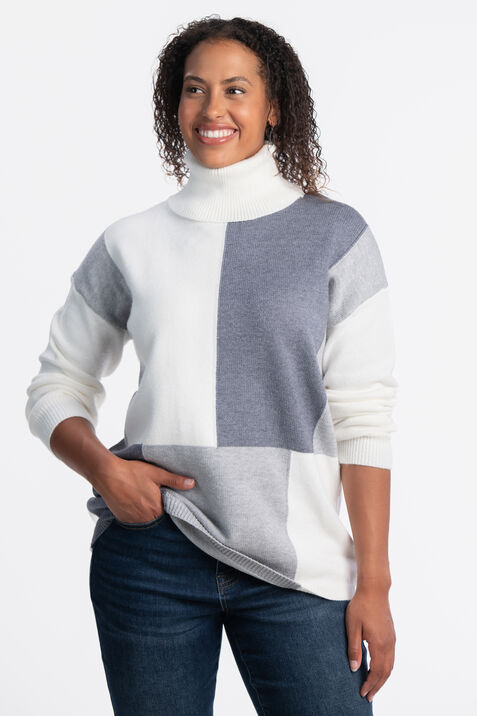 Color Block Turtleneck Sweater , Cream, original