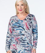 Multi-Print Multi-Colored Feathery Heathered Shirt , Multi, original image number 0