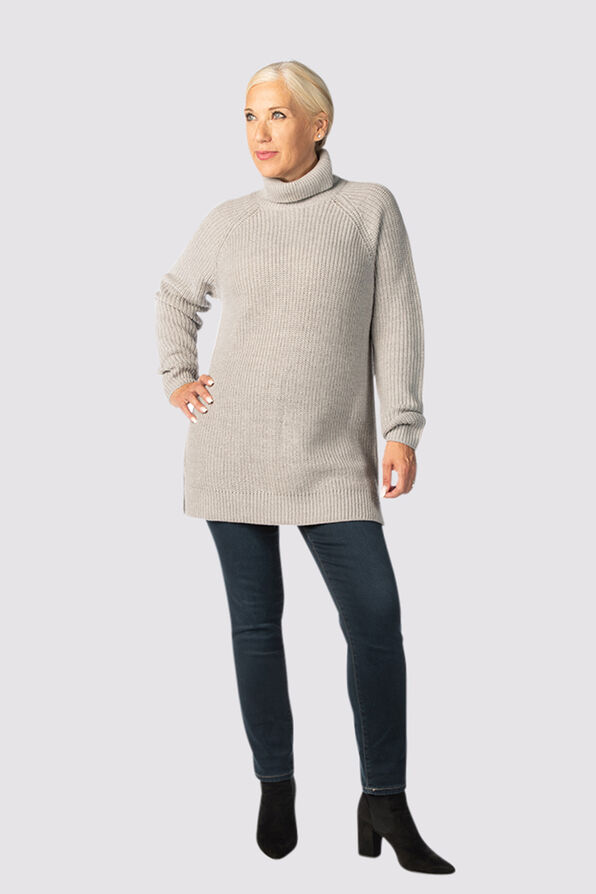 Solid Tunic Sweater, Grey, original image number 1