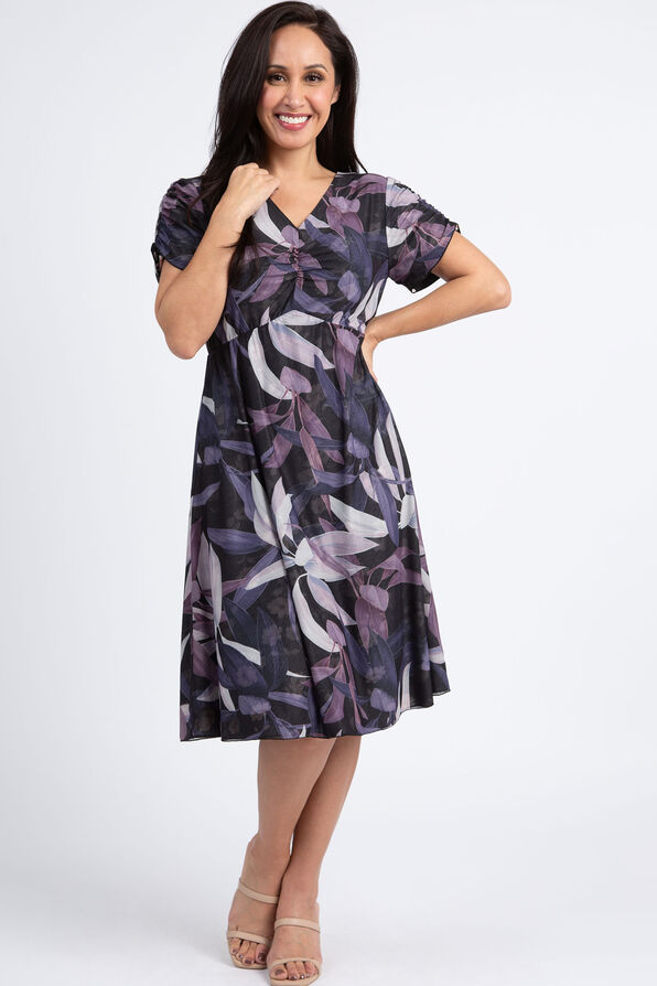 Reversible Short Sleeve Floral Dress, Black, original image number 0