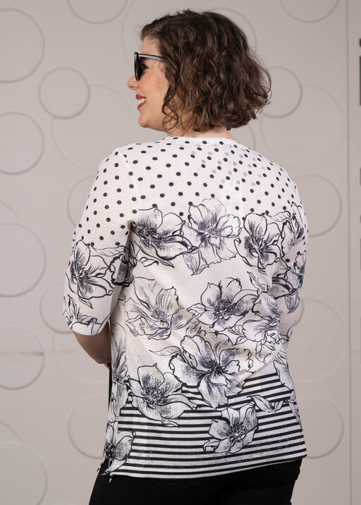 ½ Sleeve Floral Cut-Out Light Knit, White, original