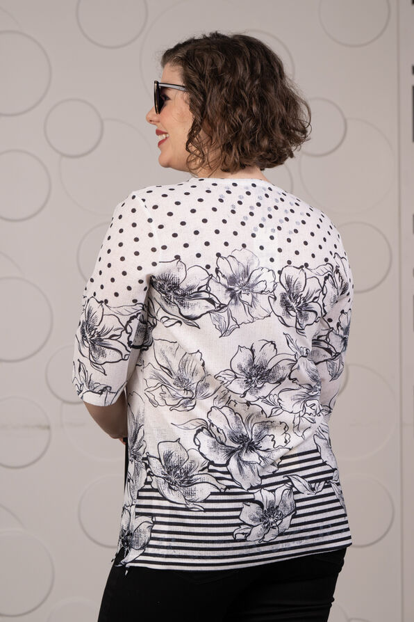 ½ Sleeve Floral Cut-Out Light Knit, White, original image number 1