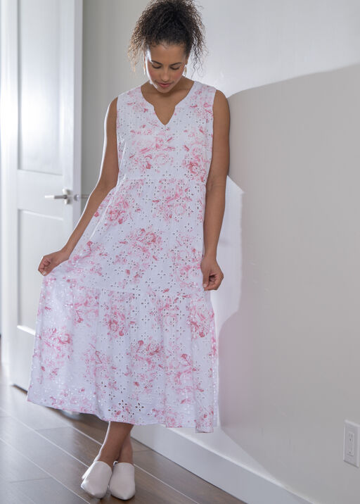 Sleeveless Tiered Eyelet Maxi Dress, Pink, original