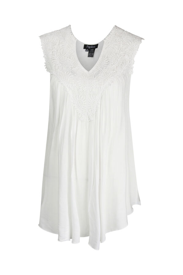 Lace Applique Sleeveless Top, White, original image number 1