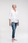 Button Front Blouse with Side Ties and 3/4 Sleeves, White, original image number 1