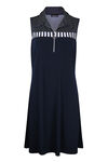 Fit and Flare Dress with Mid-Zip and Collar, Navy, original image number 0