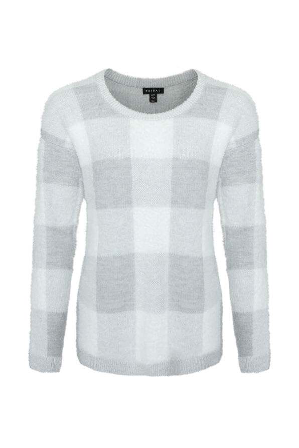 Plaid Eyelash Sweater, , original image number 1