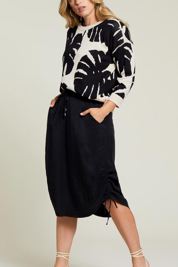 Flowy Drawstring Tencel Skirt, Black, original image number 0