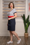 Short Sleeve Stripes & Solid Dress, Navy, original image number 1