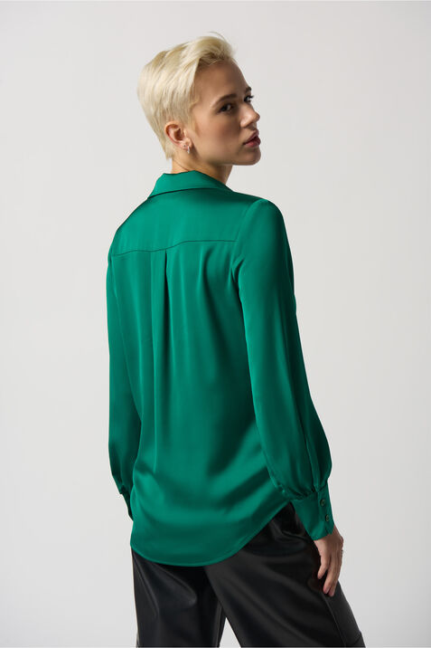 Notched Collar Satin Blouse, Emerald, original