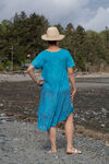 Short Sleeve Embroidered Trim Swing Dress, Turquoise, original image number 1