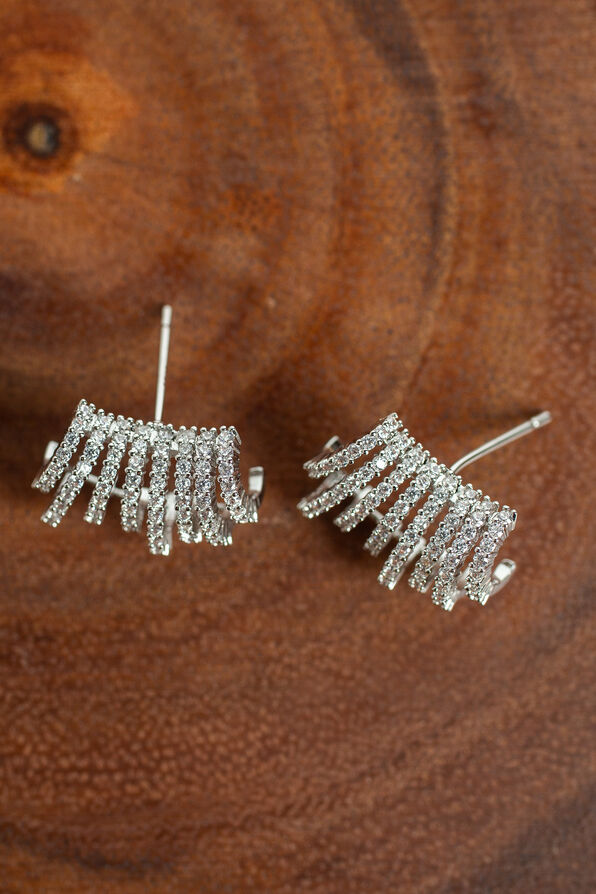 Multi Mini Hoop Bling Earrings, Silver, original image number 0