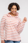 Striped Hooded Waffle Long Sleeve Top, Coral, original image number 2