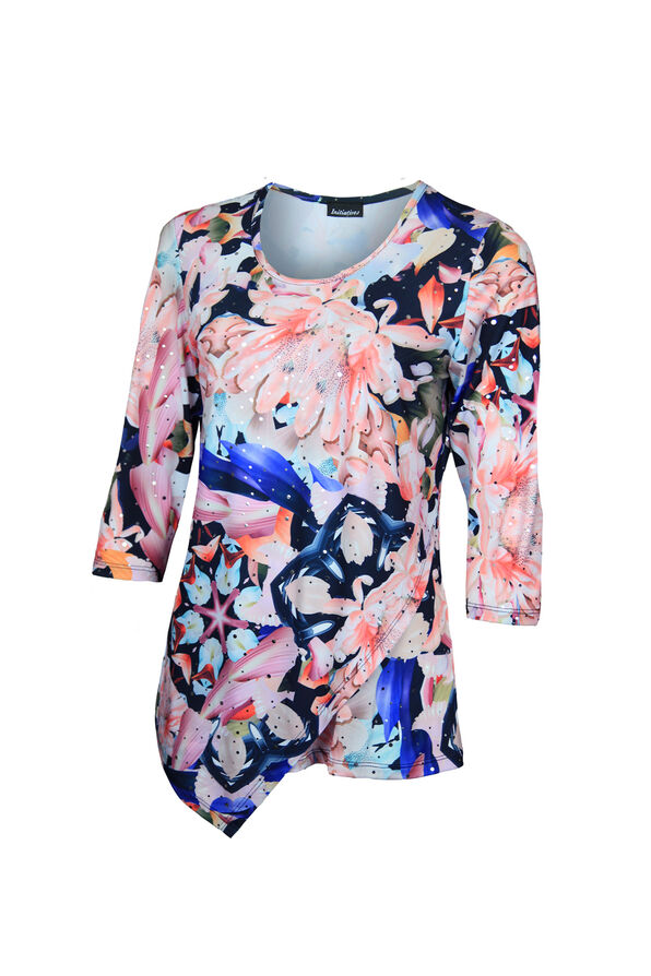 Faux Wrap Top with Asymmetrical Hem , Pink, original image number 0