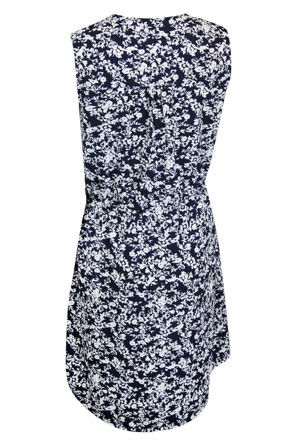 Zip Front Drawstring Waist Sleeveless Dress, Navy, original image number 1