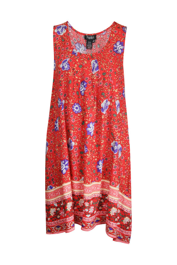 Floral Print Sleeveless Tunic with Pintucks, Red, original image number 0
