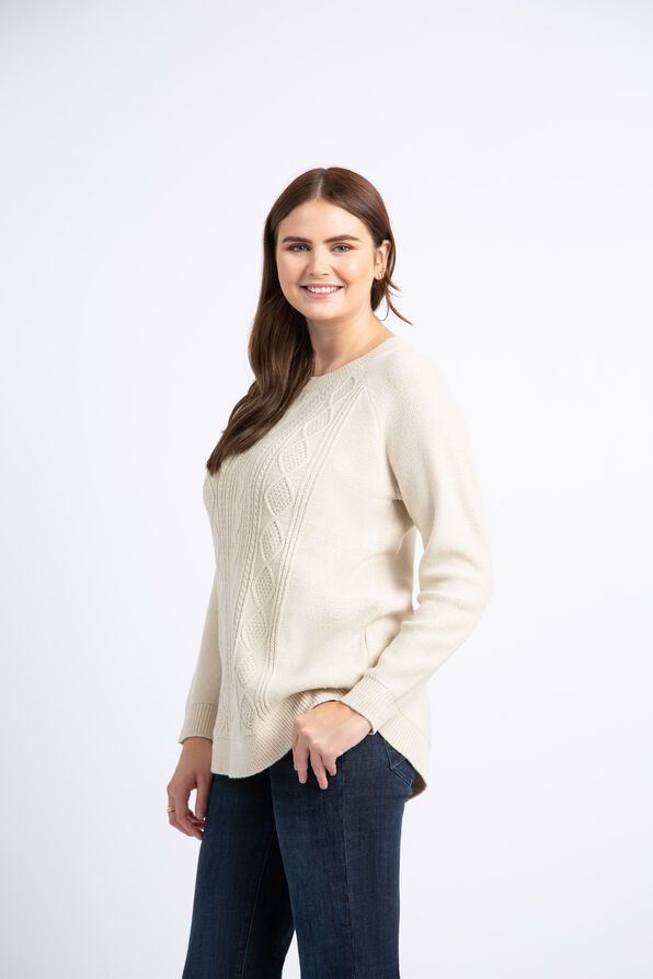 Long Sleeve Cable Knit Sweater, Ivory, original image number 2